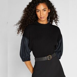 NWT Club Monaco Woven Sleeve Crewneck Sweater